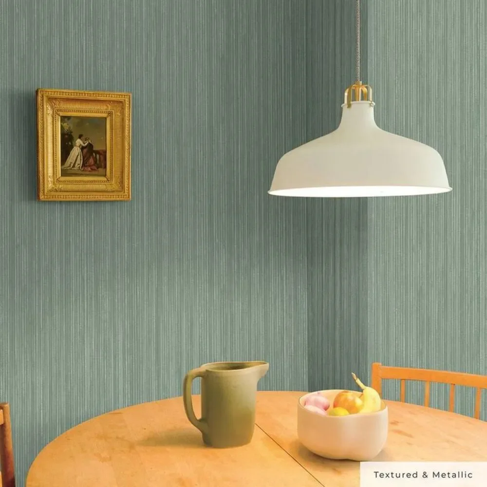 28 sq ft Faux Grasscloth Textured Peel and Stick Wallpaper Metallic Sage